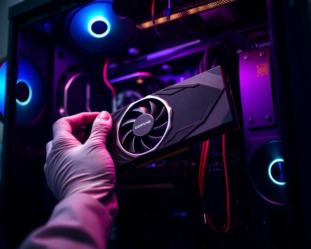 Técnico de Tecno PC instalando una tarjeta gráfica
